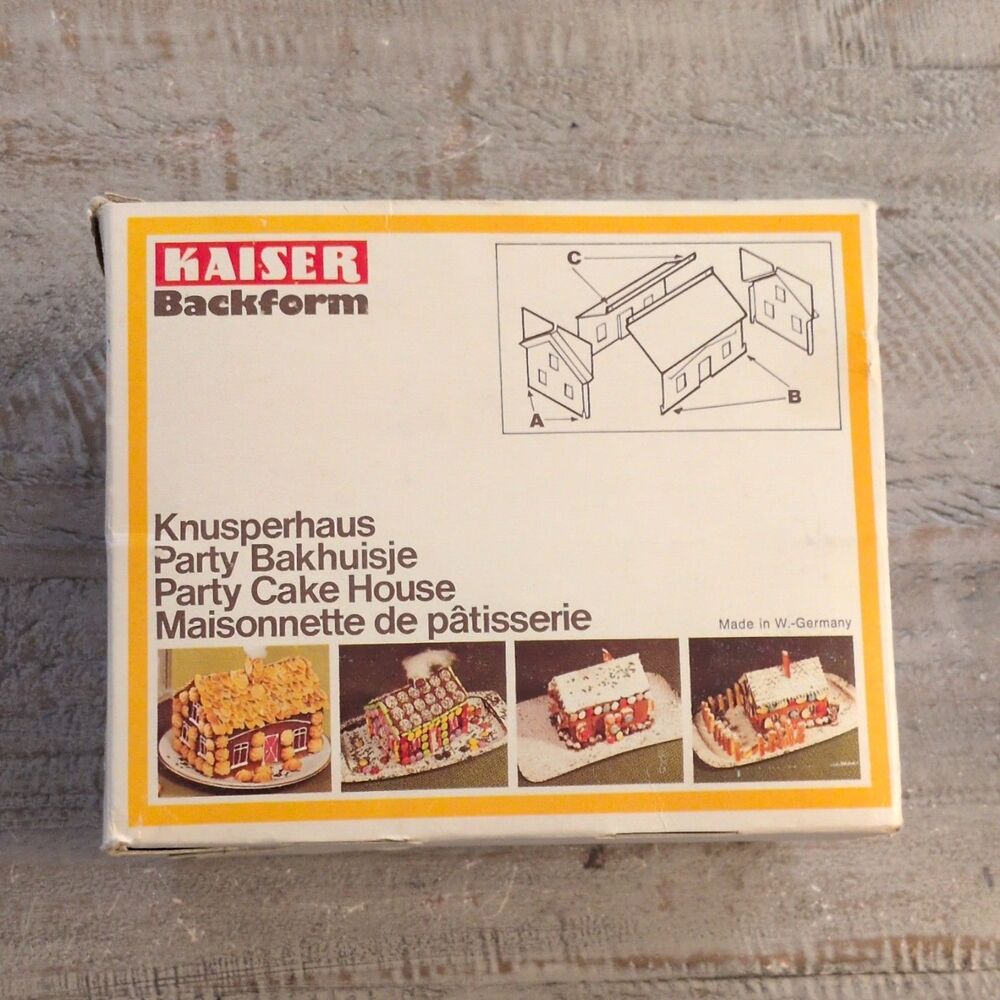 VTG Kaiser Knusperhaus Backform Party Cake House Pan w/Recipe W. Germany